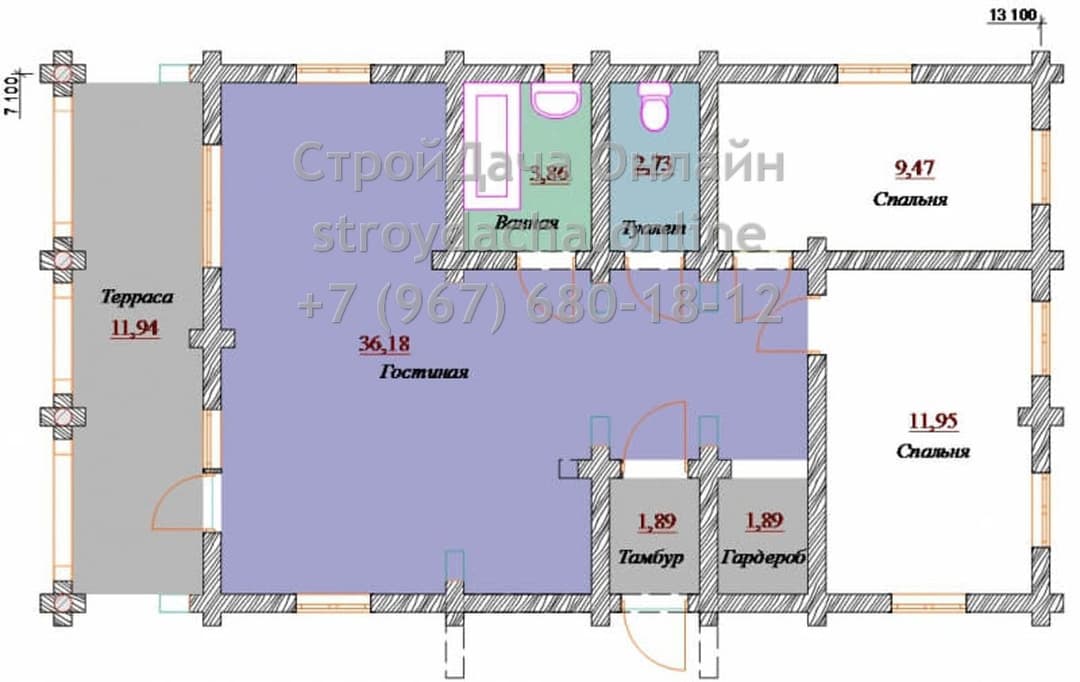 Проект дома из бруса ДБ-46 — планировка