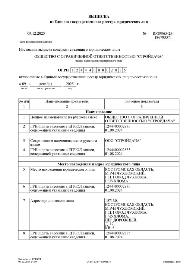 Выписка из единого государственного реестра юридических лиц - страница 1